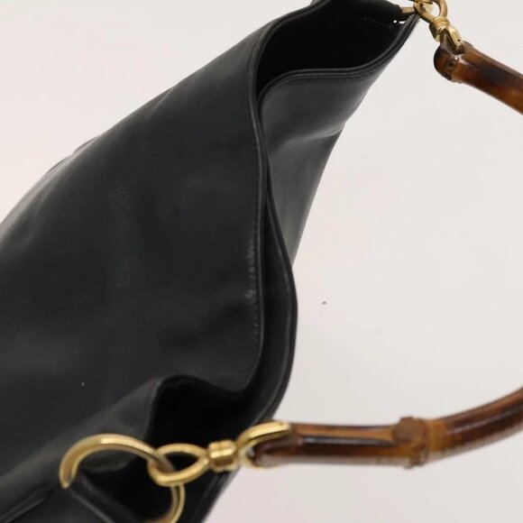 GUCCI Bamboo Hand Bag Leather 2way Navy Gold 001 3444 1638 Auth BA3439 - Picture 7 of 15